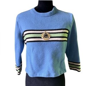 St. John Sport by Marie Gray Womens Blue Striped cropped Sweater Small